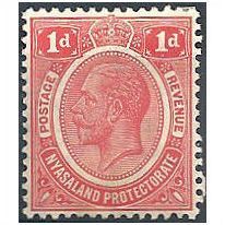 Nyasaland 1921 SG101 1d Carmine Mounted Mint.