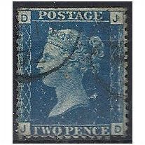 1858 SG47 2d Blue Plate 13 Good Used (trimmed perfs) Check Letters "JD".