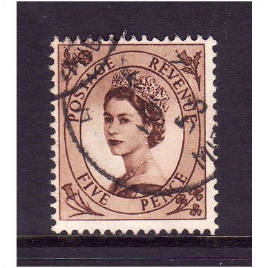 GREAT BRITAIN 1955 SG547 QEII ED CROWNS 5d BROWN FINE USED #1