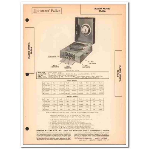 masco model tp-16a record player phonograph sams photofact manual