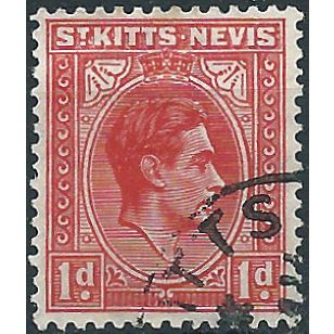 St Kitts Nevis 1943 SG69a 1d Carmine Very Fine Used .. ..