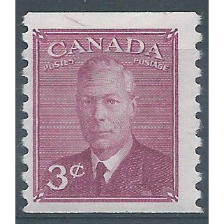 Canada 1950 SG421 3c Purple Coil Stamp Imperf x P9.5 Mounted Mint . ..