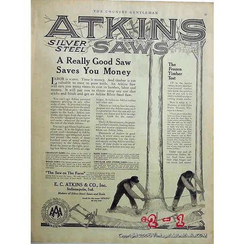 E C ATKINS COMPANY 1918 really good saw saves money tool vintage ad