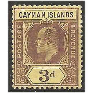 Cayman Islands 1908 SG28 3d Purple/Yellow Mounted Mint . .. .
