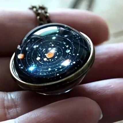 Fashion Time Gemstone Necklace, Solar System Starry Sky Necklace, 20mm