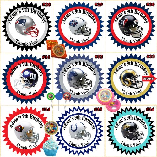 Football NFL Birthday Stickers 1 Sheet Round Personalized Custom Made