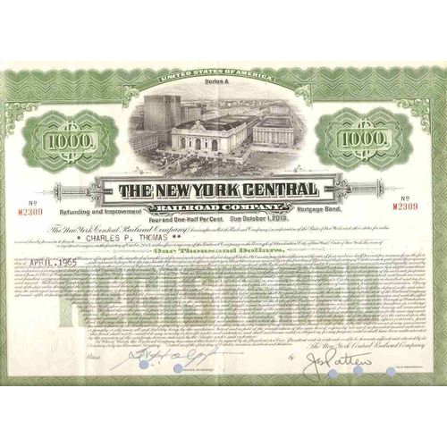 New York New York City Stock Certificate Company: New York Central Railroa~105