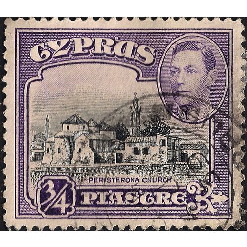 CYPRUS, George VI, Peristoroma Church, violet 1938, three quarter piastre
