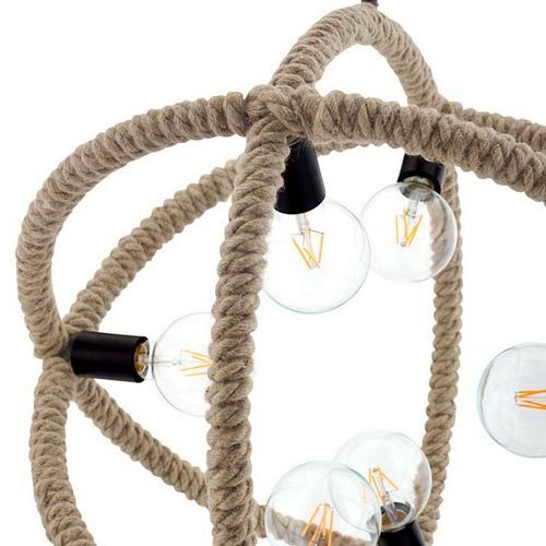 Modern Farmhouse Rope Orb Pendant Chandelier Light Fixture Black Metal Sockets