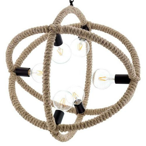 Modern Farmhouse Rope Orb Pendant Chandelier Light Fixture Black Metal Sockets