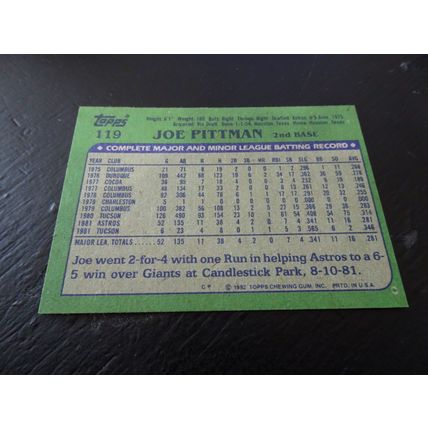 1982 Topps Card # 119A Joe Pittman Excellent-Mint (6) Houston Astros