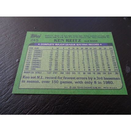 1982 Topps Card # 245A Ken Reitz Near Mint (7) Chicago Cubs