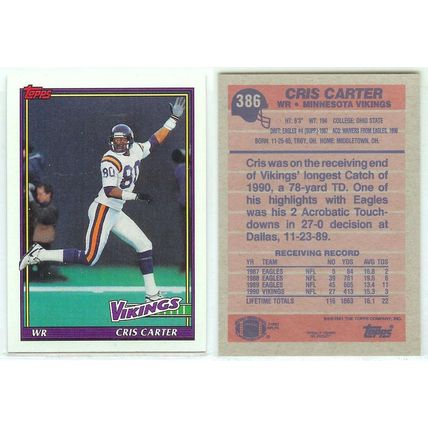 Cris Carter 1991 Topps Football #386 Minnesota Vikings