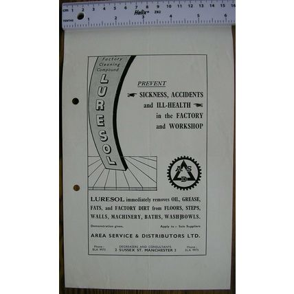 Vintage: advert Luresol, degreasers & consultants, Manchester - factory cleaning
