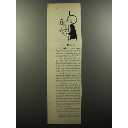 1956 Community Service Society Advertisement- For Pete's Sake