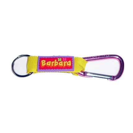 Barbara Named key ring Pink Carabiner Yellow Nylon Rubber Plaque Barbara