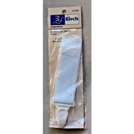 Birch 1 Pair of White Detachable Suspenders - 125mm long x 28mm wide