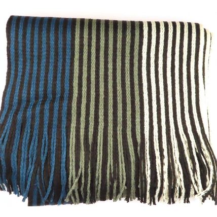 Mens Tradional Scarf Striped Black, Grey, White & Blue Fringed Super Soft Boxed