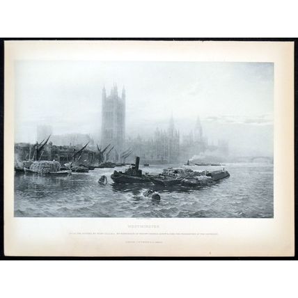 WESTMINSTER 1893 George Vicat Cole - Palace -Thames PHOTOGRAVURE