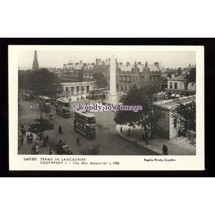 pp2388 - Lancashire Trams - Trams by War Memorial, Southport - Pamlin postcard
