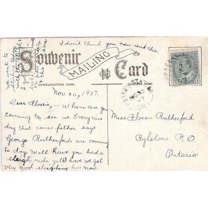 Hoard's Station, Ontario split ring cancel, 1907 Northumberland County