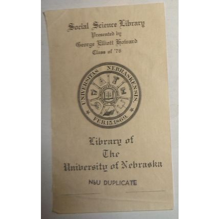 Social Science Library, University Of Nebraska : Ex Libris Bookplate - 1890's