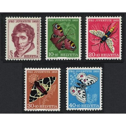 Switzerland Butterflies 5v Moths Wasp Pro Juventute 1955 1955 MNH