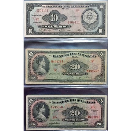 Mexico American Banknote Company Antique Set of 70 different Banknotes 1948-1978