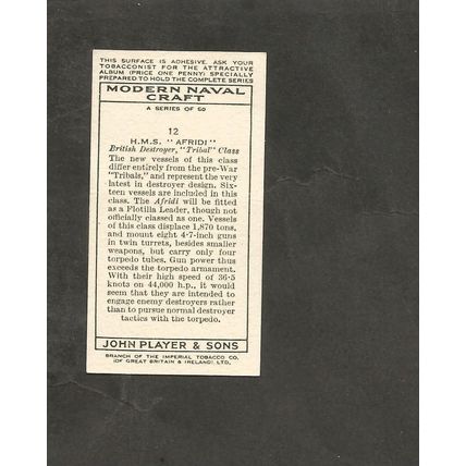 Players Modern Naval Craft 1939 #12 HMS Afridi
