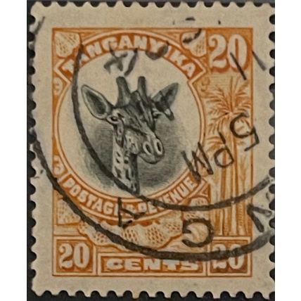 Tanganyika KGV 1922 20c Orange & Black Used #2 SG 77 giraffe stamp king george