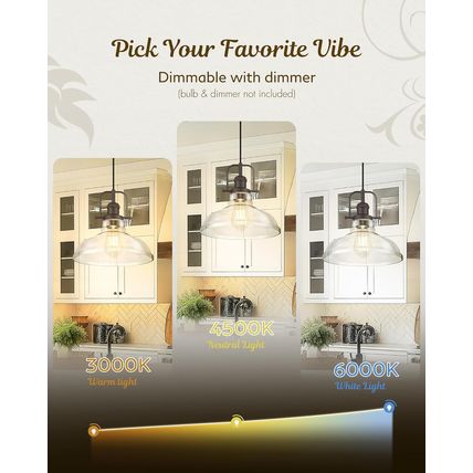 FEMILA Pendant Lights for Kitchen Island, 11" Farmhouse Hanging Light Fixture wi