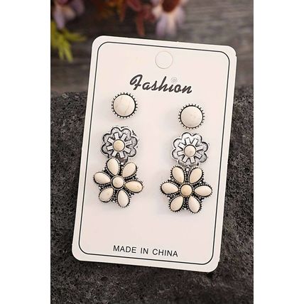 White 3 Pairs Western Turquoise Stud Earrings