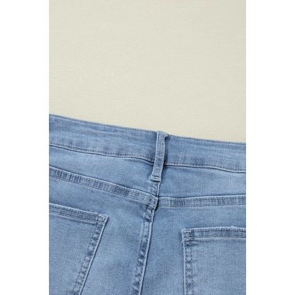 Dusk Blue High Rise Asymmetric Button Zip Fly Ripped Jeans