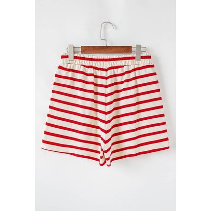 Red Stripe Lace-up Front Top and High Waist Shorts Set