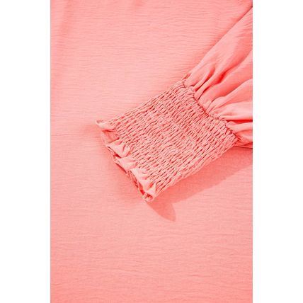 Blossom Shirred Cuffs Half Sleeve Plus Size Textured Blouse