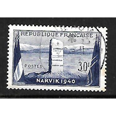 FRANCE 1952 30F BLUE BATTLE OF NARVIK SG 1143 FINE USED#2