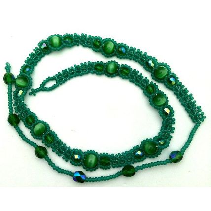 Green Cat Eye Beaded Daisy Chain Choker Necklace