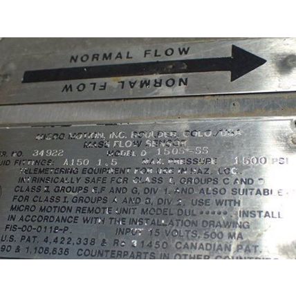 MICRO MOTION D150S-SS MASS FLOW SENSOR,D 150S-S S,1.5" 1500psi MAX,BI