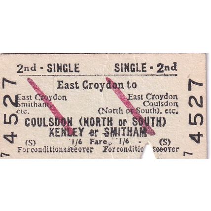 EAST CROYDON - COULSDON KENLEY SMITHAM 1968 British Railways Board Ticket 4527