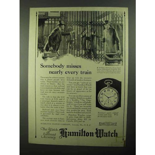 1922 Hamilton Watch Ad - Somebody Misses Every Train