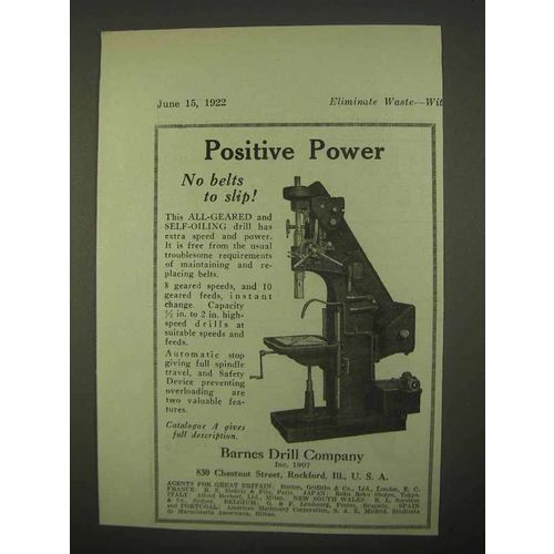 1922 Barnes Drill Ad - Positive Power