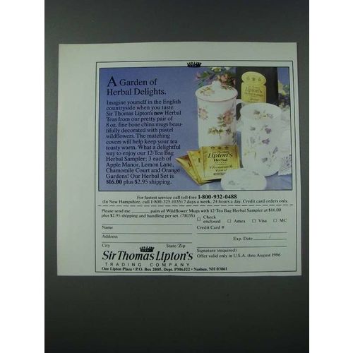 1986 Sir Thomas Lipton Wildflower Mugs and Herbal Sampler Ad