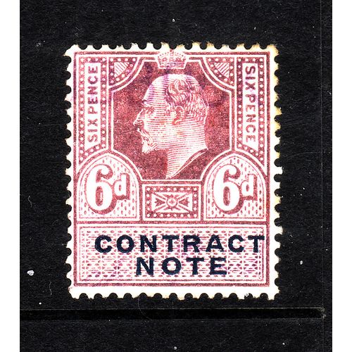 GREAT BRITAIN REVENUE CONTRACT NOTE EDWARD VII 6d PURPLE PEN CANCEL#
