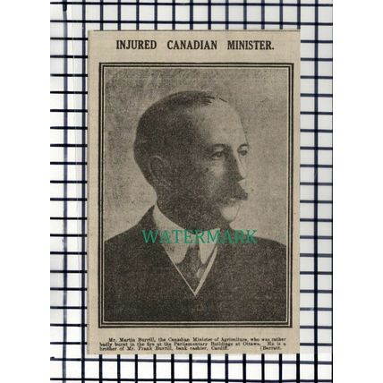 C7209) Mr Martin Burrill Canadian Minister Ottawa Parliament Fire - 1916 Cutting
