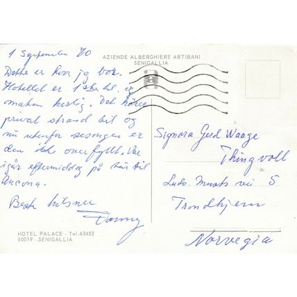 Senigallia Hotel Palace Italy Postcard posted 1970 VGC