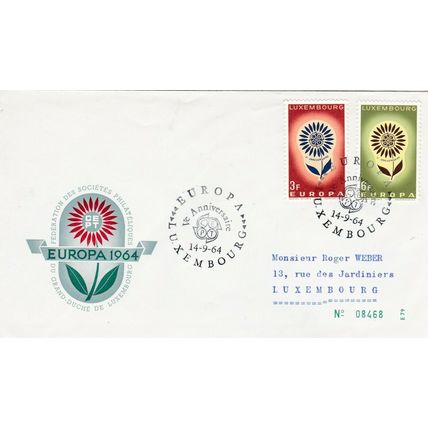Luxembourg 1964 Europa FDC special cancel typed VGC