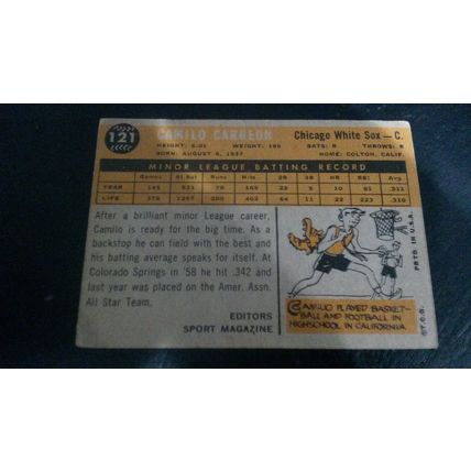 1960 Topps Card # 121 1960 Rookie Star Camilo Carreon Good (2) Chicago White Sox