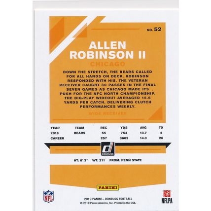2019 Donruss Football Base 52 Allen Robinson II Chicago Bears
