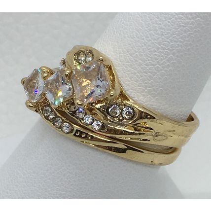 Ring Set Wedding Engagement Gold Plated Crystal #110 USA Selleri