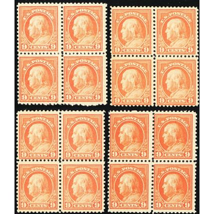 509, Mint FVF NH 9¢ Four Blocks of 4 Franklin Stamps CV $400.00 ** Stuart Katz